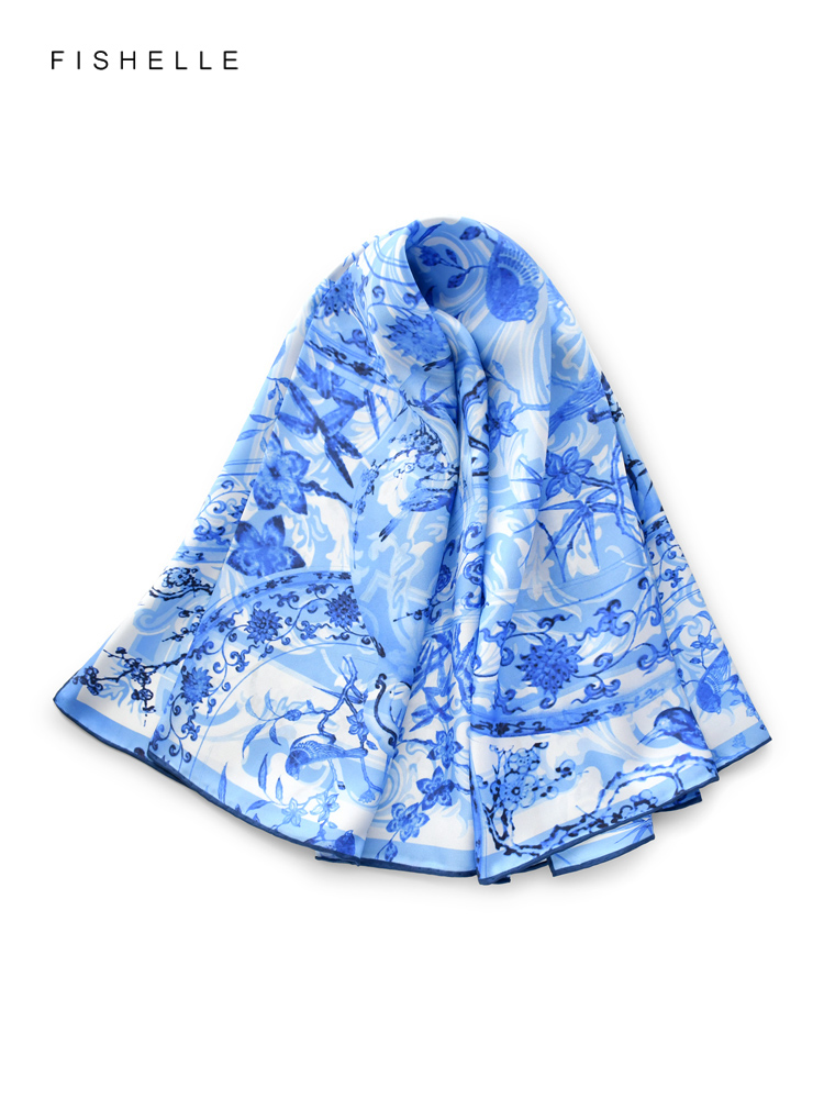 Blue flowers birds 100% natura - Silk Scarf Square recension och pris